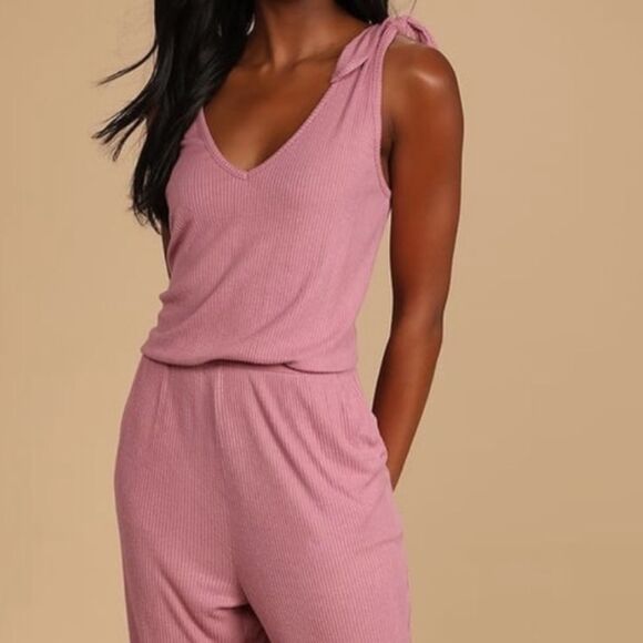 Lulu’s Mauve Ribbed Jumpsuit - Picture 1 of 7